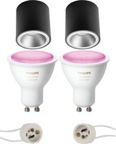 Pragmi Cliron Pro - Opbouw Rond - Mat Zwart/Zilver - Verdiept - Ø90mm - Philips Hue - Opbouwspot Set GU10 - White and Color Ambiance - Bluetooth - BSE