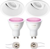 Pragmi Zano Pro - Inbouw Rond - Mat Wit - Kantelbaar - Ø93mm - Philips Hue - LED Spot Set GU10 - White and Color Ambiance - Bluetooth