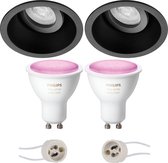 Pragmi Zano Pro - Inbouw Rond - Mat Zwart - Kantelbaar - Ø93mm - Philips Hue - LED Spot Set GU10 - White and Color Ambiance - Bluetooth