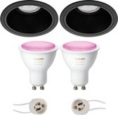 Pragmi Minko Pro - Inbouw Rond - Mat Zwart - Verdiept - Ø90mm - Philips Hue - LED Spot Set GU10 - White and Color Ambiance - Bluetooth