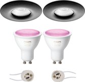 Pragmi Luno Pro - Waterdicht IP65 - Inbouw Rond - Mat Zwart - Ø82mm - Philips Hue - LED Spot Set GU10 - White and Color Ambiance - Bluetooth