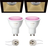 Primux Pollon Pro - Inbouw Vierkant - Mat Zwart/Goud - Verdiept - 82mm - Philips Hue - LED Spot Set GU10 - White and Color Ambiance - Bluetooth