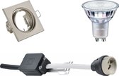 LED Spot Set - GU10 Fitting - Inbouw Vierkant - Mat Nikkel - Kantelbaar 80mm - Philips - MASTER 927 36D VLE - 3.7W - Warm Wit 2200K-2700K - DimTone Dimbaar