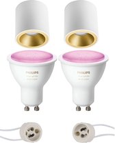 Luxino Cliron Pro - Opbouw Rond - Mat Wit/Goud - Verdiept - Ø90mm - Philips Hue - Opbouwspot Set GU10 - White and Color Ambiance - Bluetooth
