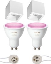 Luxino Cliron Pro - Opbouw Vierkant - Mat Wit - Verdiept - 90mm - Philips Hue - Opbouwspot Set GU10 - White and Color Ambiance - Bluetooth