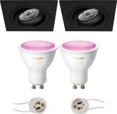 Luxino Borny Pro - Inbouw Vierkant - Mat Zwart - Kantelbaar - 92mm - Philips Hue - LED Spot Set GU10 - White and Color Ambiance - Bluetooth