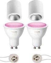 Primux Cliron Pro - Opbouw Rond - Mat Wit/Zilver - Verdiept - Ø90mm - Philips Hue - Opbouwspot Set GU10 - White and Color Ambiance - Bluetooth