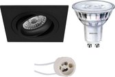 LED Spot Set - Primux Borny Pro - GU10 Fitting - Inbouw Vierkant - Mat Zwart - Kantelbaar - 92mm - Philips - SceneSwitch 827 36D - 1.5W-5W - Warm Wit 2200K-2700K - Dimbaar