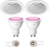 Proma Minko Pro - Inbouw Rond - Mat Wit - Verdiept - Ø90mm - Philips Hue - LED Spot Set GU10 - White and Color Ambiance - Bluetooth