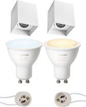 Pragmi Luxina Pro - Opbouw Vierkant - Mat Wit - Verdiept - Kantelbaar - 90mm - Philips Hue - Opbouwspot Set GU10 - White Ambiance - Bluetooth - BES LED