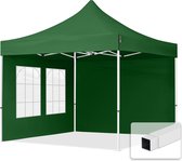 3x3m tente de réception facile à monter gazebo escamotable - 2 parois latérales (avec fenêtres d'église) pavillon PES300 cadre en acier vert