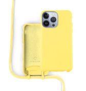 Coverzs Silicone case met koord - Telefoonhoesje met koord - Backcover hoesje met koord - touwtje - geschikt voor Apple iPhone 13 Pro - geel