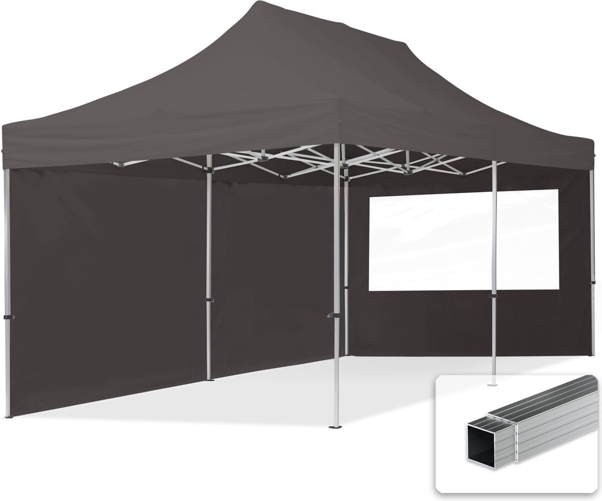 3x6 m Easy Up partytent Vouwpaviljoen, ECONOMY alu 32mm met zijwanden (panorama), donkergrijs