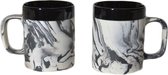 Floz koffiekop - theekop - stoneware - combi ruw steen en glad aardewerk - zwart marmerlook - fairtrade - set van 2
