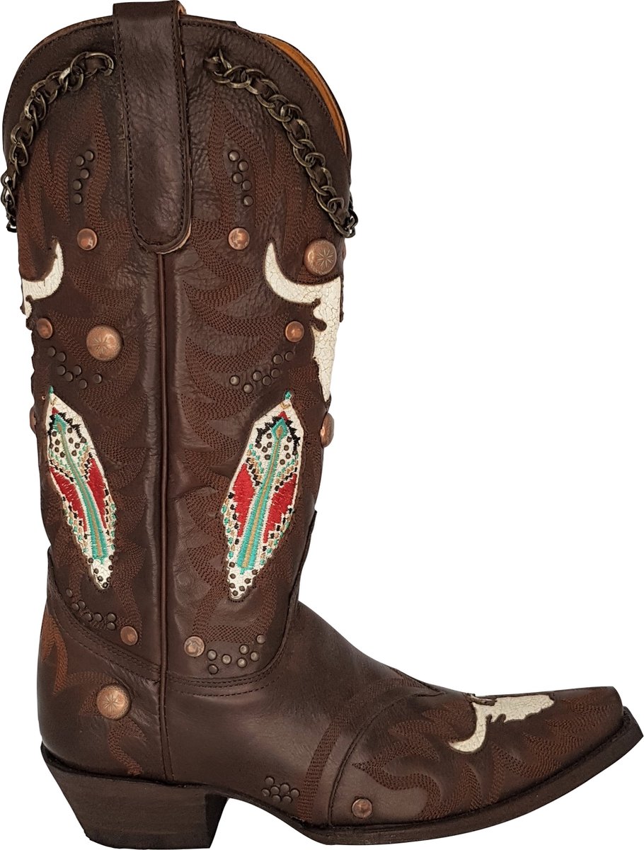 Cowboy laarzen dames Old Gringo Tonkawa - echt leer - aztec - bruin - spitse neus - maat 38