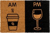 Grappige deurmat "AM - PM" voor de wijn en koffie liefhebber