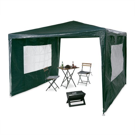 partytent met 2 zijwanden - 3x3 m - waterafstotend - groen