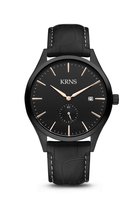 KRNS 1008 - Horloge - Analoog - Heren - Mannen - Leren band - Zwart - Rosékleurig