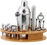 Cocktailshakers Set, 20 stuks - voor Bartender, 750ml RVS Bar Tool Kit met Houten Display Stand, Keuken en Bar Cocktail Making Set -RVS - Zilver - Kerstcadeautjes