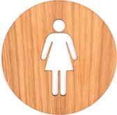 Houten Pictogram Deurbordje / Toiletbordje / Infobord - 9cm - Zelfklevend - type Eiken (Vrouw)