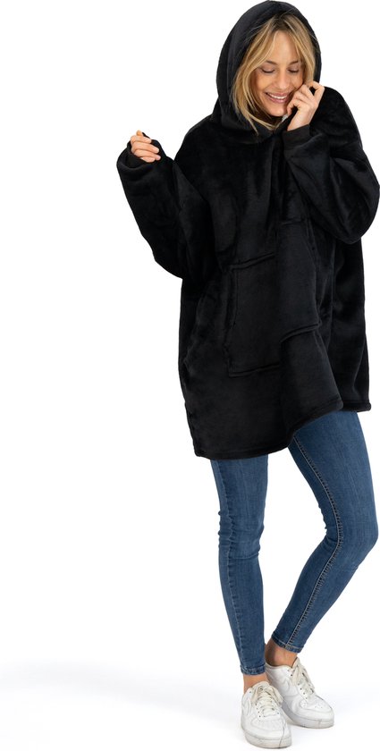 O'DADDY® Fleece deken - fleece plaid - fleece deken met mouwen - snuggie - sherpa - super zacht - plaids met mouwen - hoodie - hoodie heren - hoodie damens - hooide unisex - hoodie zwart