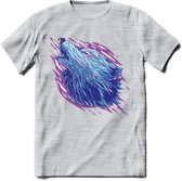 Dieren T-Shirt | wolf retro kleding Kado Heren / Dames | Perfect wildlife Cadeau shirt - Licht Grijs - Gemaleerd - L