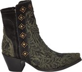 Cowboy laarzen dames Old Gringo Wink - echt leer met haartjes - groen/zwart - studs - spitse neus - maat 43