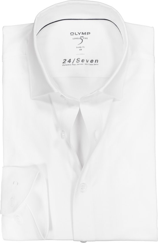 OLYMP Level 5 24/Seven body fit overhemd - wit tricot - Strijkvriendelijk - Boordmaat: 42
