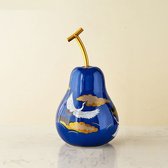BaykaDecor - Uniek Beeld Chinese Kraanvogel Kunst Peer - Woondecoratie - Traditionele Kunst - Porselein Fruit - Blauw - 19 cm