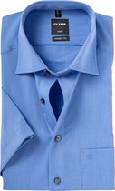 OLYMP Luxor modern fit overhemd - korte mouw - midden blauw - Strijkvrij - Boordmaat: 45