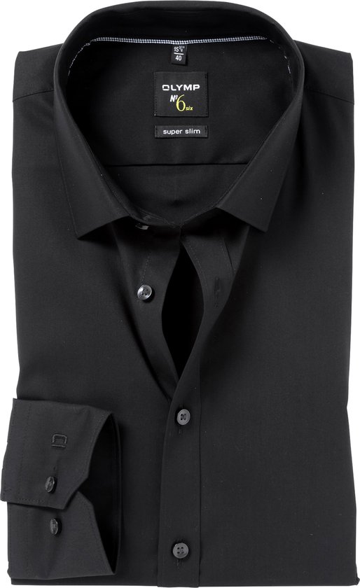 OLYMP No. Six super slim fit overhemd - zwart (met extra tailleringsnaden) - Strijkvriendelijk - Boordmaat: 37