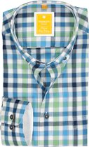 Redmond modern fit overhemd - Oxford - blauw - wit en groen geruit - Strijkvriendelijk - Boordmaat: 41/42
