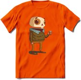 Casual skelet T-Shirt Grappig | Dieren halloween Kleding Kado Heren / Dames | Animal Skateboard Cadeau shirt - Oranje - XL