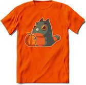 Frankenstein kat T-Shirt Grappig | Dieren katten halloween Kleding Kado Heren / Dames | Animal Skateboard Cadeau shirt - Oranje - 3XL