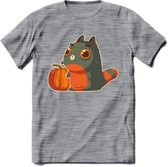 Frankenstein kat T-Shirt Grappig | Dieren katten halloween Kleding Kado Heren / Dames | Animal Skateboard Cadeau shirt - Donker Grijs - Gemaleerd - L