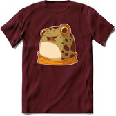 Blije kikker T-Shirt Grappig | Dieren reptielen Kleding Kado Heren / Dames | Animal Skateboard Cadeau shirt - Burgundy - S