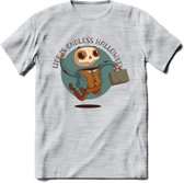 Casual skelet T-Shirt Grappig | Dieren halloween Kleding Kado Heren / Dames | Animal Skateboard Cadeau shirt - Licht Grijs - Gemaleerd - XXL