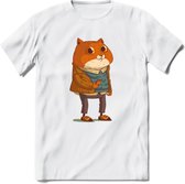 Casual kat T-Shirt Grappig | Dieren katten Kleding Kado Heren / Dames | Animal Skateboard Cadeau shirt - Wit - S