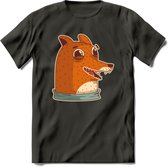 Lachende vos T-Shirt Grappig | Dieren honden Kleding Kado Heren / Dames | Animal Skateboard Cadeau shirt - Donker Grijs - L