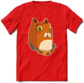 Casual kat T-Shirt Grappig | Dieren katten Kleding Kado Heren / Dames | Animal Skateboard Cadeau shirt - Rood - XXL