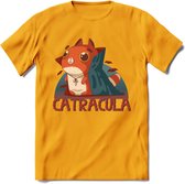 Graaf catracula T-Shirt Grappig | Dieren katten halloween Kleding Kado Heren / Dames | Animal Skateboard Cadeau shirt - Geel - S