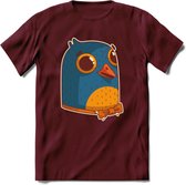 Strik duif T-Shirt Grappig | Dieren vogel Kleding Kado Heren / Dames | Animal Skateboard Cadeau shirt - Burgundy - XXL