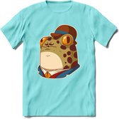 Fancy frog T-Shirt Grappig | Dieren rijke kikker Kleding Kado Heren / Dames | Animal Skateboard Cadeau shirt - Licht Blauw - L