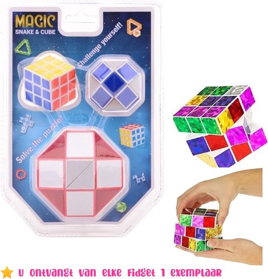 Afbeelding van het spel Puzzel kubus set 4 delig - Kleine Magic Snake - Grote Magic Snake - Glitter Kubus - Kleine puzzel kubus - Fidget Toys onder de 20 euro