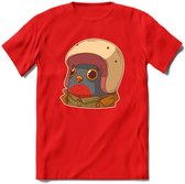 Duif met helm T-Shirt Grappig | Dieren vogel Kleding Kado Heren / Dames | Animal Skateboard Cadeau shirt - Rood - L