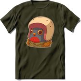 Duif met helm T-Shirt Grappig | Dieren vogel Kleding Kado Heren / Dames | Animal Skateboard Cadeau shirt - Leger Groen - XXL