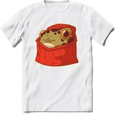 Hoodie frog T-Shirt Grappig | Dieren kikker Kleding Kado Heren / Dames | Animal Skateboard Cadeau shirt - Wit - XL