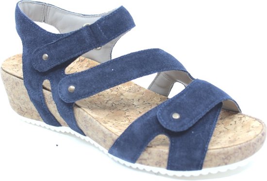 Durea 7385 sandale bleue pour femme avec talon compensé et fermeture velcro