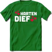 Harten Dief - Valentijn T-Shirt | Grappig Valentijnsdag Cadeautje voor Hem en Haar | Dames - Heren - Unisex | Kleding Cadeau | - Donker Groen - 3XL
