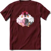 Tortelduifjes - Valentijn T-Shirt | Grappig Valentijnsdag Cadeautje voor Hem en Haar | Dames - Heren - Unisex | Kleding Cadeau | - Burgundy - M